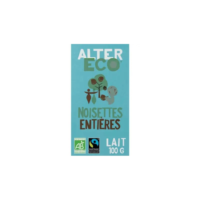 ALTER ECO Chocolat au lait noisettes entières équitable et Bio - 100g