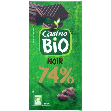 CASINO Chocolat noir bio 74% dégustation Bio - 100g CASINO Chocolat noir bio 74% dégustation Bio - 100g