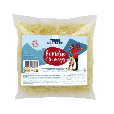 TERRE DE L'ALPE Fondue râpée sans Emmental - 400g TERRE DE L'ALPE Fondue râpée sans Emmental - 400g