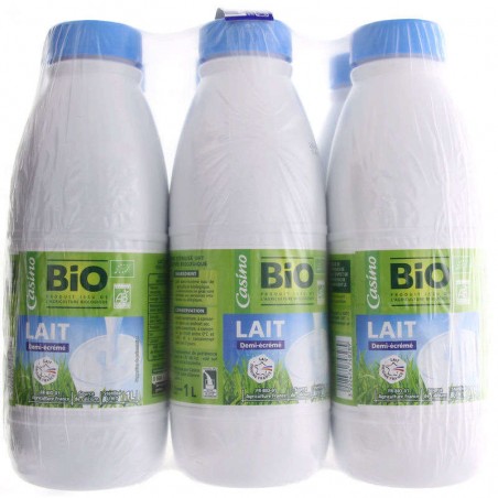 CASINO BIO Lait demi-écrémé 6x1L CASINO BIO Lait demi-écrémé 6x1L